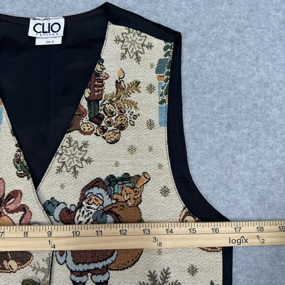 Clio Christmas Tapestry Vest WMNS PS Multicolor Holiday Santa Bells USA Vtg 90s - Picture 5 of 6